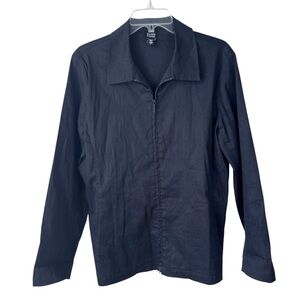 Eileen‎ Fisher Black Linen Blend Zip Jacket L Minimalist Chic